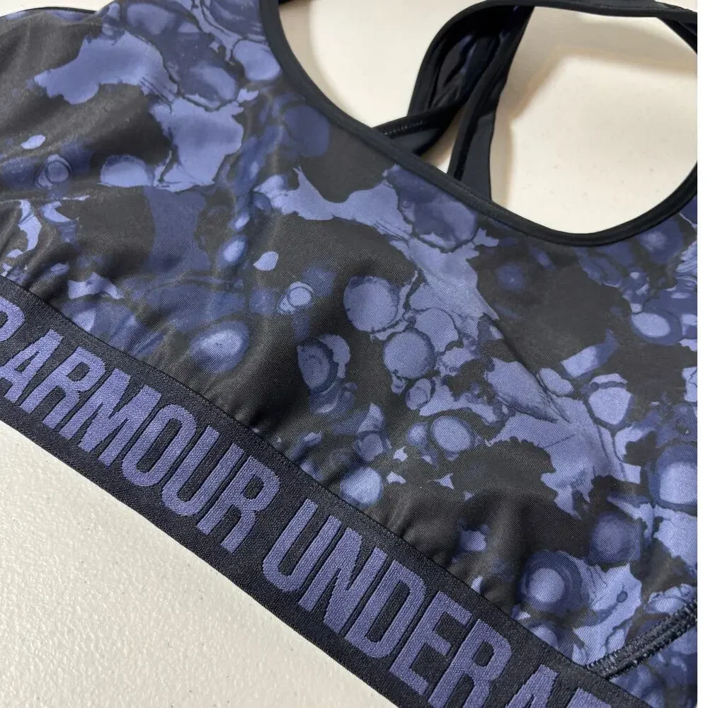 Under Armour Women Size M Crossback Mid Sports Bra Compression Blue Camo NO PADS
